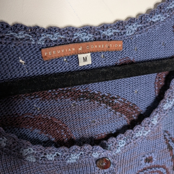 Peruvian Connection Blue Pima Cotton Knit Cardigan Sweater – Medium - Picture 3 of 6